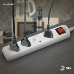 Удлинитель электрический ЭРА U-4s-5m-2x1 без заземления c выключателем 4 розетки 5 м ПВС 2x1мм2 10А