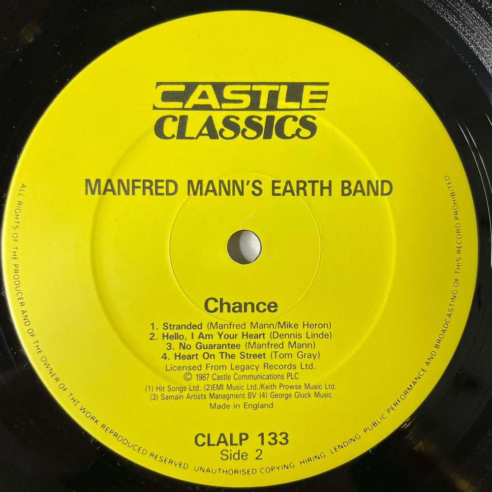 Винтажная виниловая пластинка LP Manfred Mann's Earth Band Chance (UK 1987)
