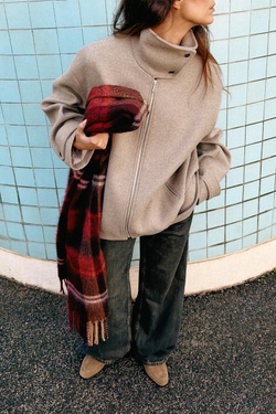 ZARA БОМБЕР ИЗ ШЕРСТИ С ВЫСОКИМ ВОРОТНИКОМ, СВЕТЛЫЙ СЕРО-КОРИЧНЕВЫЙ