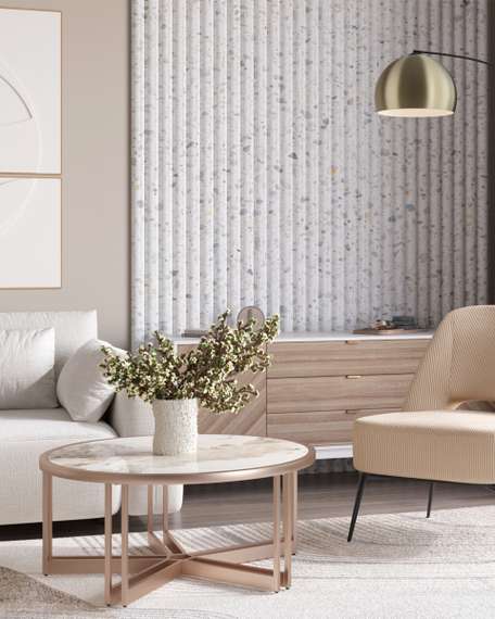 Журнальный столик Алиада 90х90 см светлая керамика сталь шампань