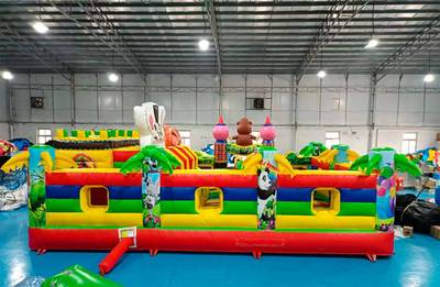 Коммерческий надувной батут "Зверята на радуге" 8х6х2,8