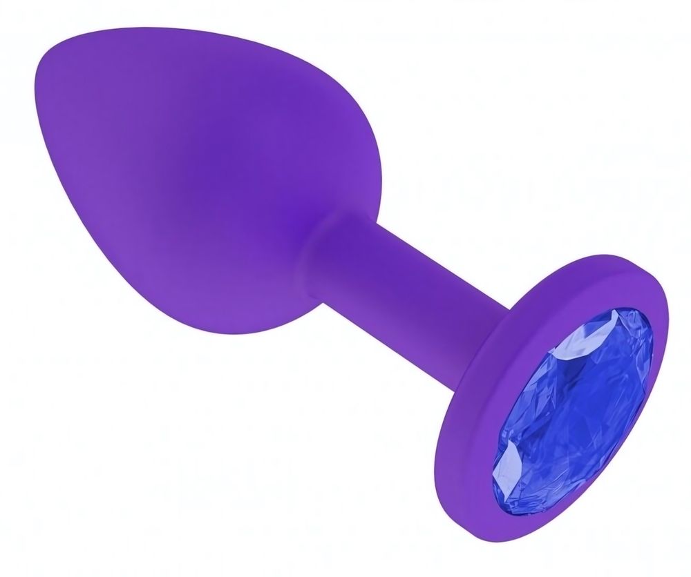 Маленькая фиолетовая пробка с синим кристаллом ONJOY Silicone Collection (Цвет: фиолетовый с синим)