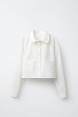 ZARA УКОРОЧЕННАЯ РУБАШКА СО СЪЕМНЫМ ПЛАТКОМ, ЖЕЛТОВАТО-БЕЛЫЙ