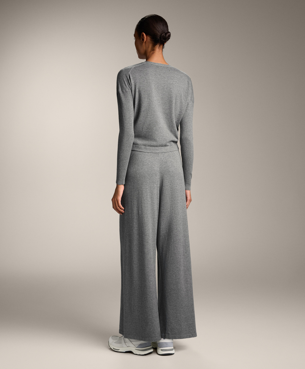 Oysho Вязаный джемпер с запа́хом, рукава в рубчик, серый меланж