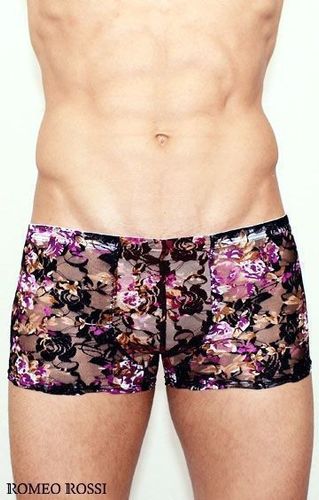 Мужские трусы боксеры черные с пурпурными розами Romeo Rossi Rose Boxer RR00232