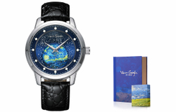 VAN GOGH Van Gogh Collection Starry Night Wrist Watch Quartz Movement Genuine Leather Fabric Strap Blue Dial