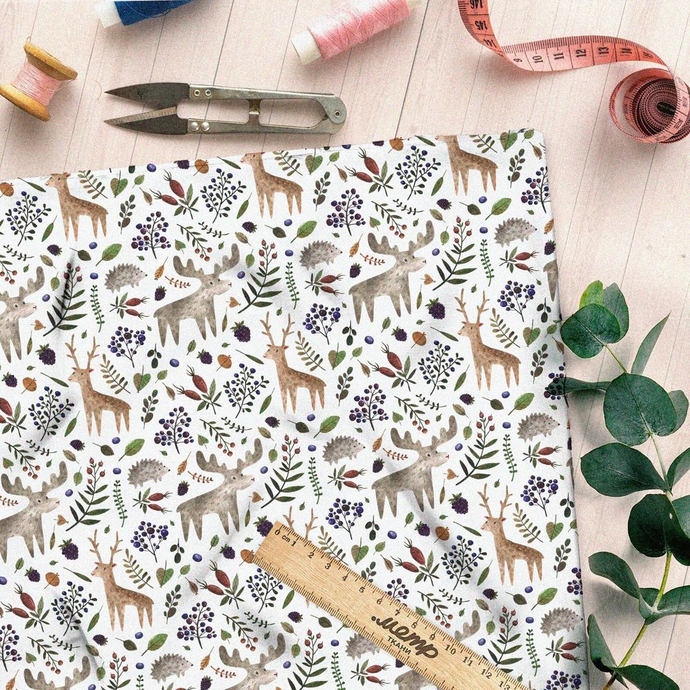 Ткань муслин лось олень детские иллюстрации