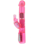 Розовый вибратор с вращающимися бусинами и клиторальным зайчиком EXOTIK RABBIT - 23 см. (Цвет: розовый)