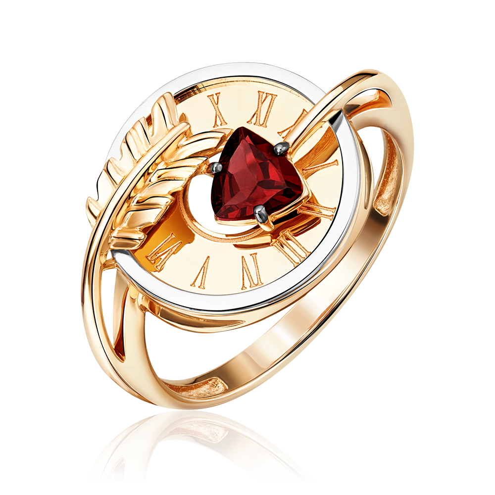 Кольцо «Обгоняя время» (пожелание удачи) из комбинированного золота c гранатом Артикул: 01-5467-00-204-1111-76