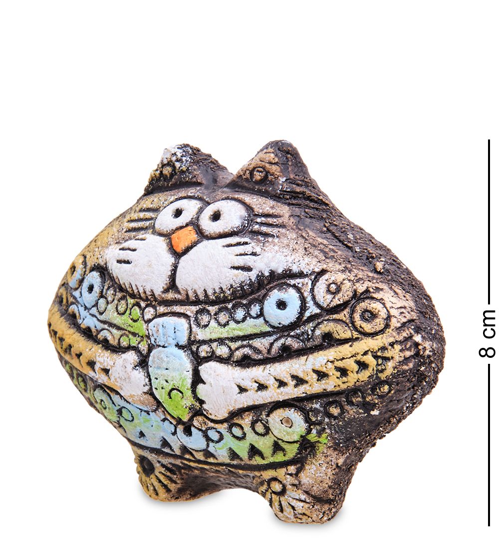 KK- 57 Фигурка «Кот Золотой с рыбой» шамот