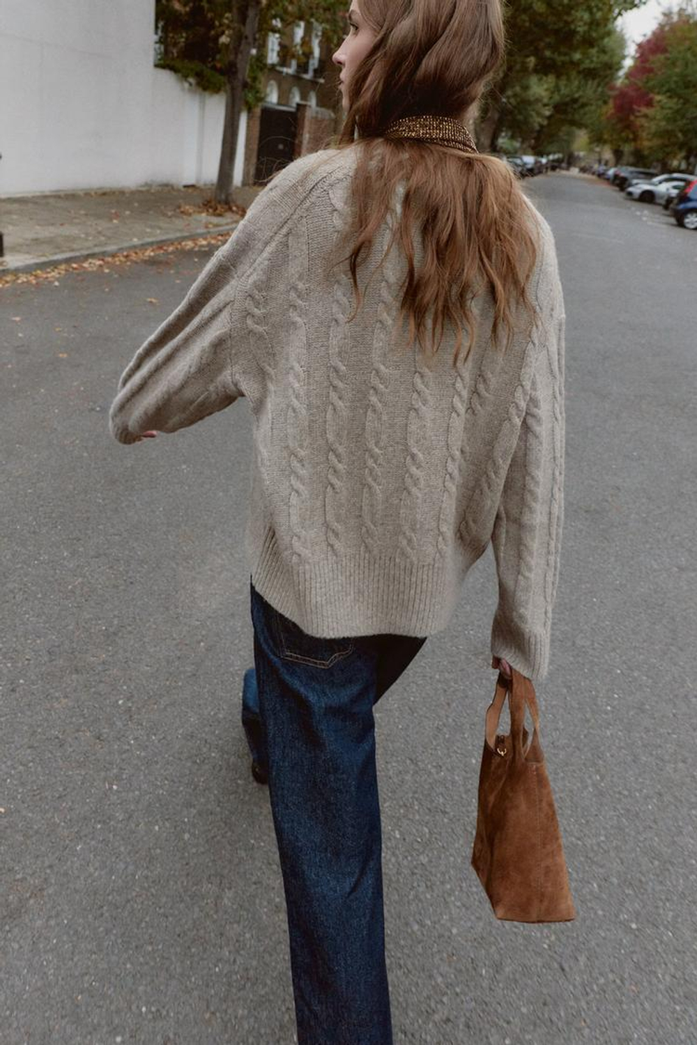 ZARA МЯГКИЙ СВИТЕР С УЗОРОМ «КОСЫ», СЕРЫЙ