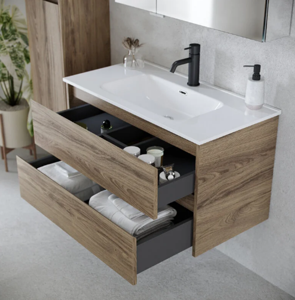 Тумба подвесная SANCOS Libra 1190х450х500, c двумя ящиками оснащенными доводчиками, дуб чарльстон, арт. LB120-1ECH