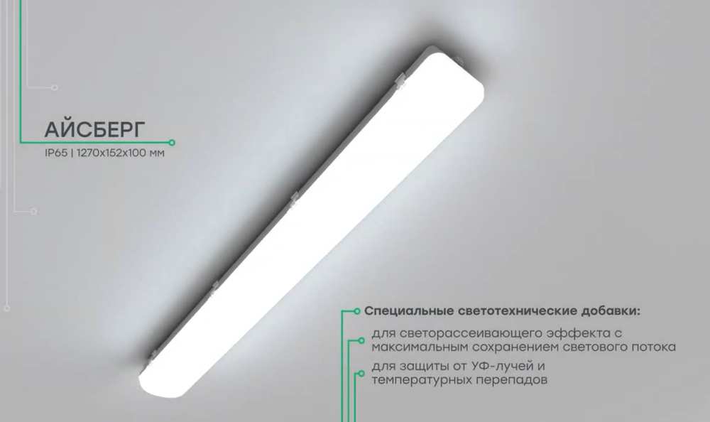 Светильник LED ДСП 38Вт 5000лм 5000К milky IP65 ICEBERG 1270x124x85mm CSVT