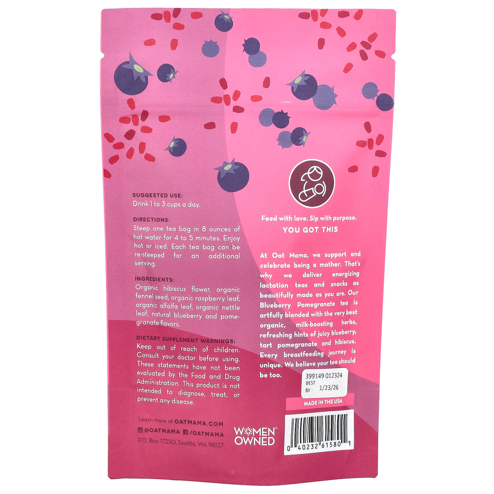 Oat Mama, Lactation Tea, голубика и гранат, без кофеина, 14 чайных пакетиков, 32 г
