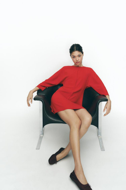 ZARA МИНИ-ПЛАТЬЕ ИЗ КРЕПА, КРАСНЫЙ
