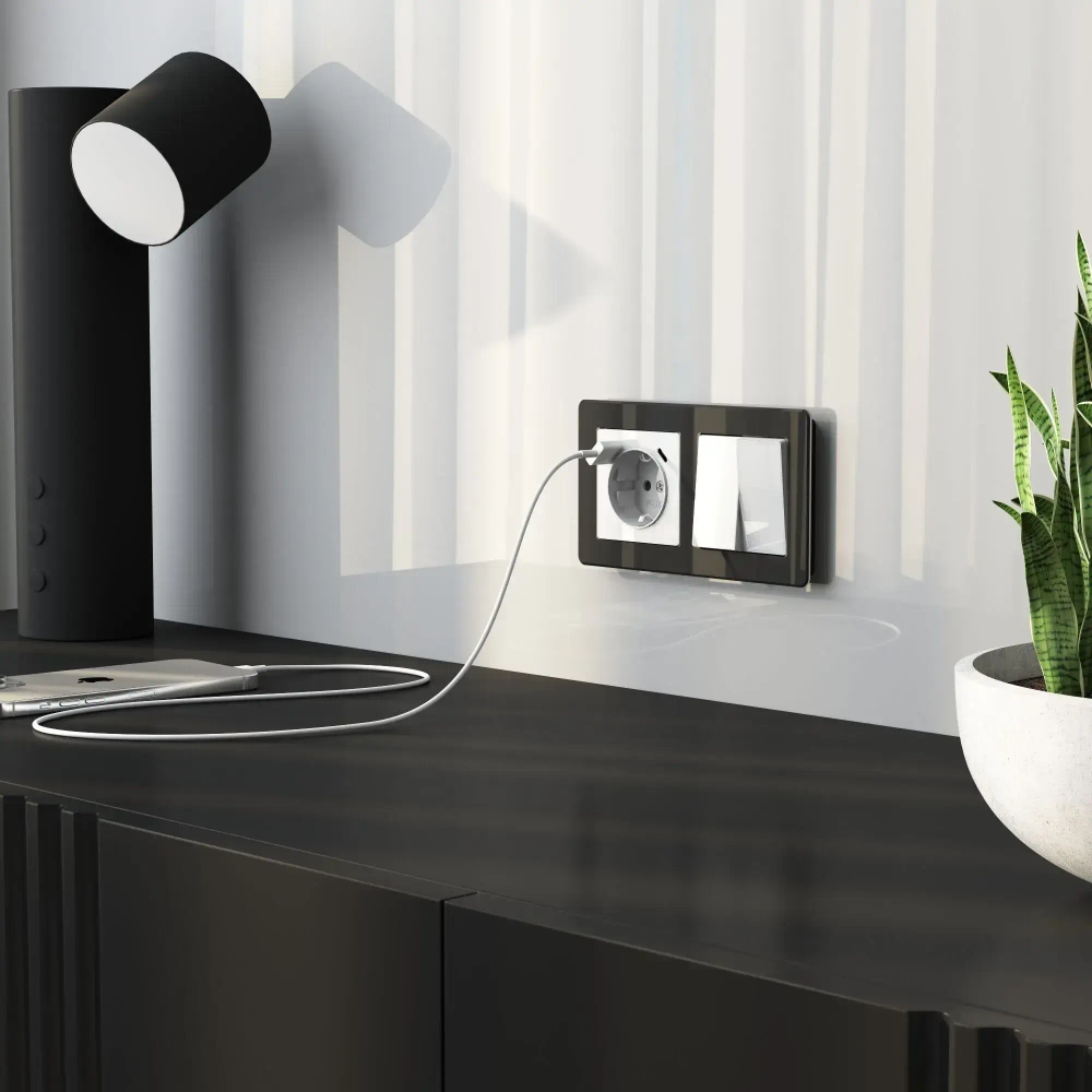 Перекрестный переключатель двухклавишный (белый акрил) W1123041