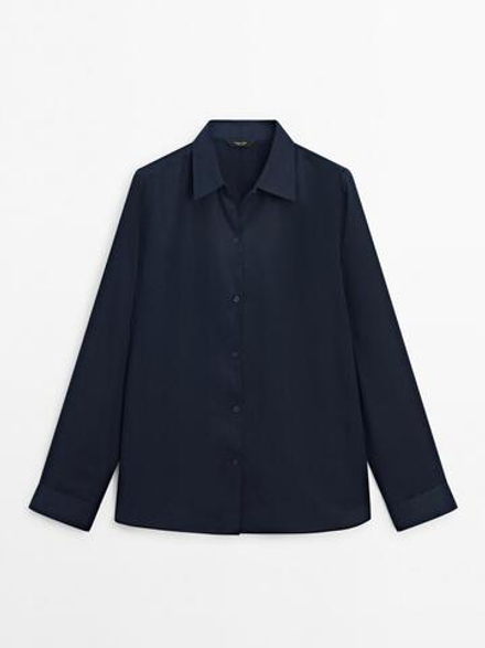 Massimo Dutti Легкая рубашка классического кроя из 100% лиоцелла, синий