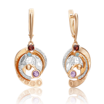 Серьги «Парад планет» с английским замком из комбинированного золота с миксом камней