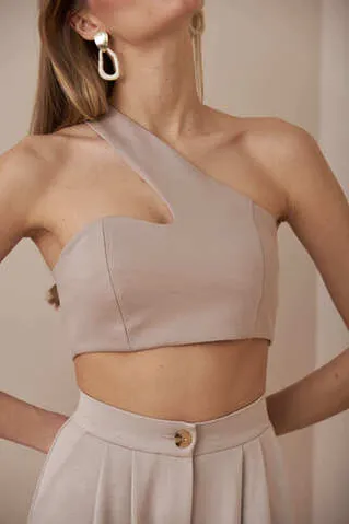 Асимметричный топ из джерси цвета какао