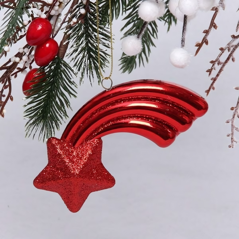 Ёлочная игрушка "Звезда желаний" 11*5*1,5 см, красный (Серпантин)