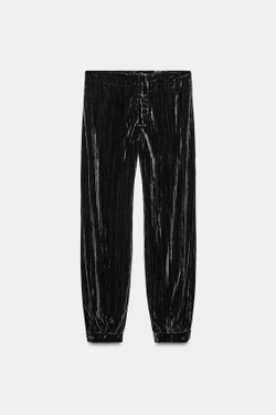 ZARA БАРХАТНЫЕ БРЮКИ-ШАРЫ — ZW COLLECTION, ЧЕРНЫЙ