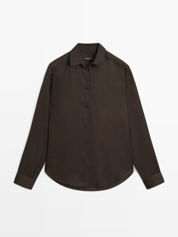 Massimo Dutti Струящаяся атласная рубашка, коричневый