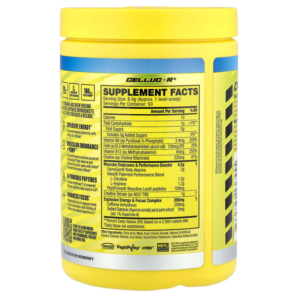 C4 / Cellucor, C4® Original, предтренировочный комплекс, со вкусом голубой малины, 445 г (15,7 унции)