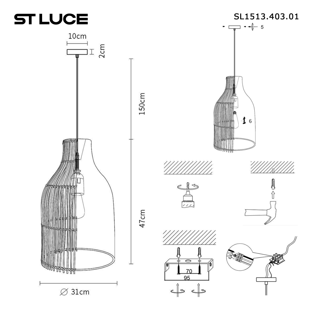 SL1513.403.01 Светильник подвесной ST-Luce Черный/Синий E27 1*40W