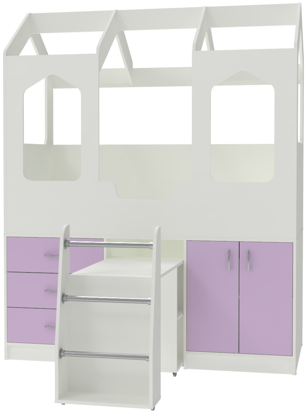 Кровать-чердак КарИВи Домик Сказка с выдвижным столом ДС-14 Белый  Ирис