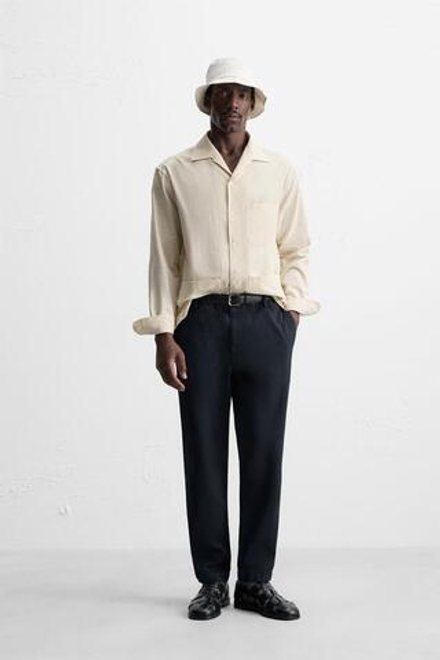 ZARA БРЮКИ ЧИНОС ИЗ ТВИЛА, МОРСКОЙ СИНИЙ