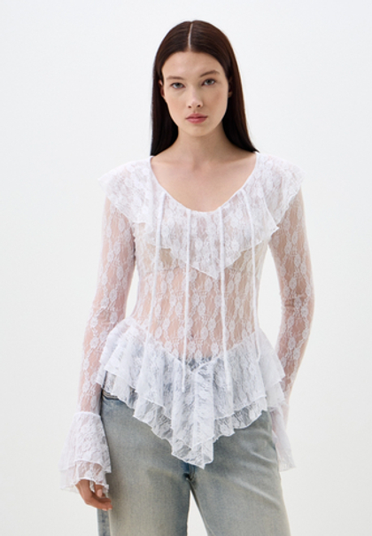 Блуза `Бохо` кружевная, цвет белый,