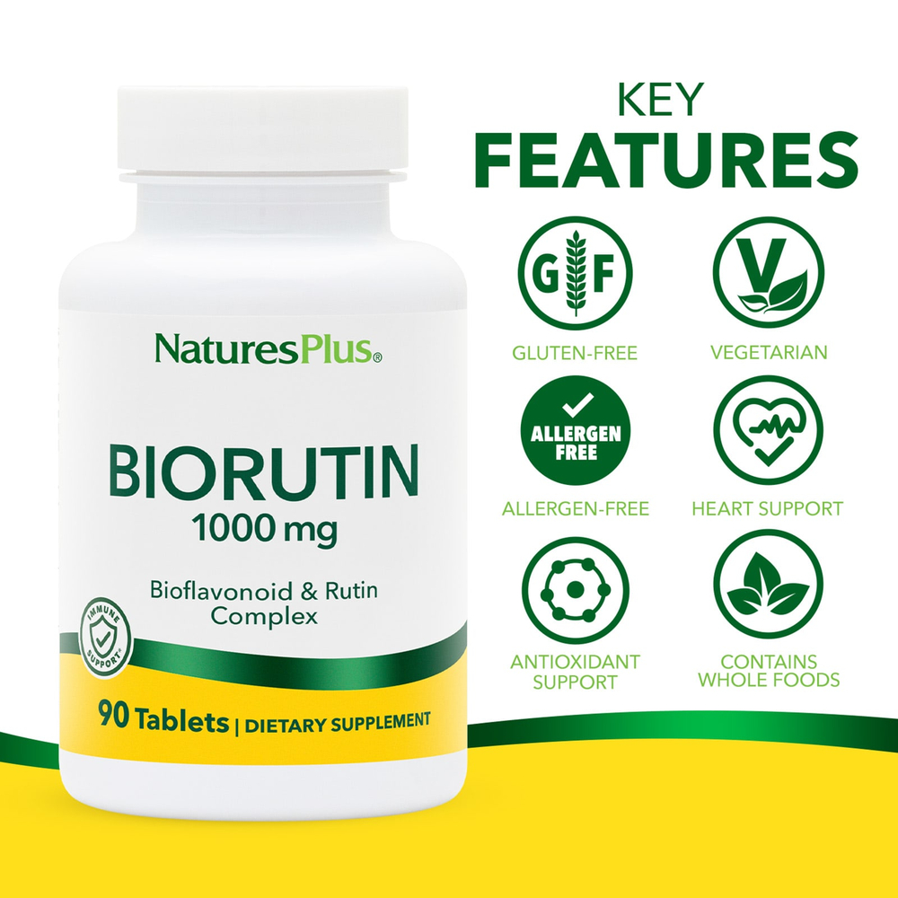 NaturesPlus, Biorutin, комплекс биофлавоноидов и рутина, 90 таблеток