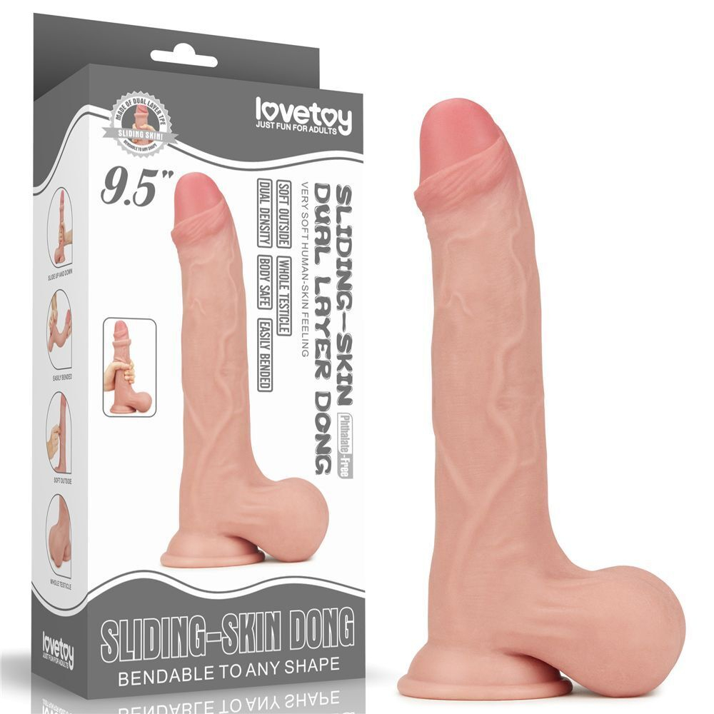 Телесный фаллоимитатор Sliding Skin Dual Layer Dong - 24,5 см. (Цвет: телесный)