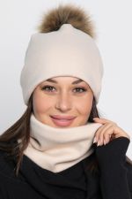 Комплект шапка с помпоном и снуд (молочный) ШПС19-23М LT Collection