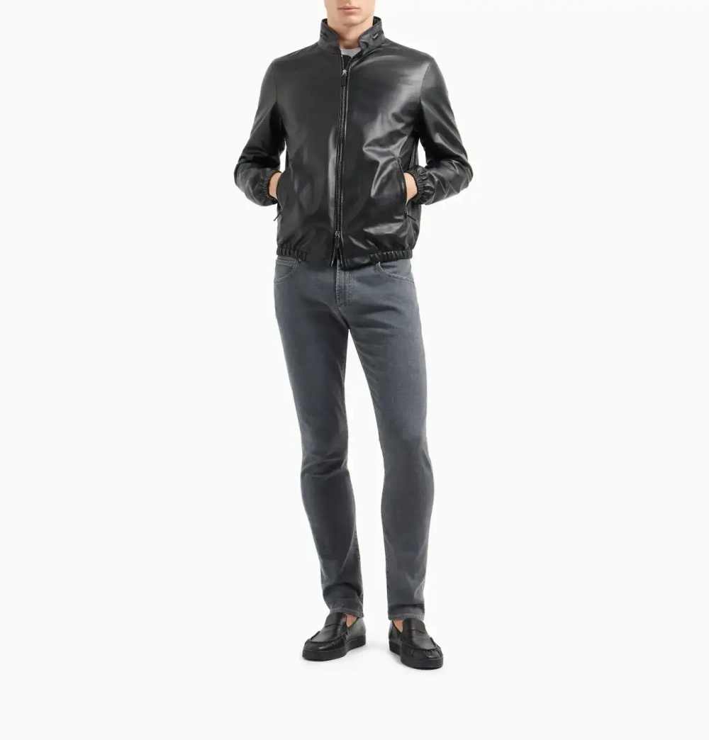 Slim Fit Stretch Cotton-Denim Trousers – мужские узкие брюки из стрейч-хлопка от GIORGIO ARMANI