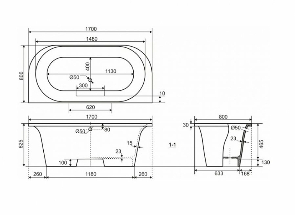 Ванна из литьевого мрамора Эстет Лира 170х80 белая, ФР-00001912