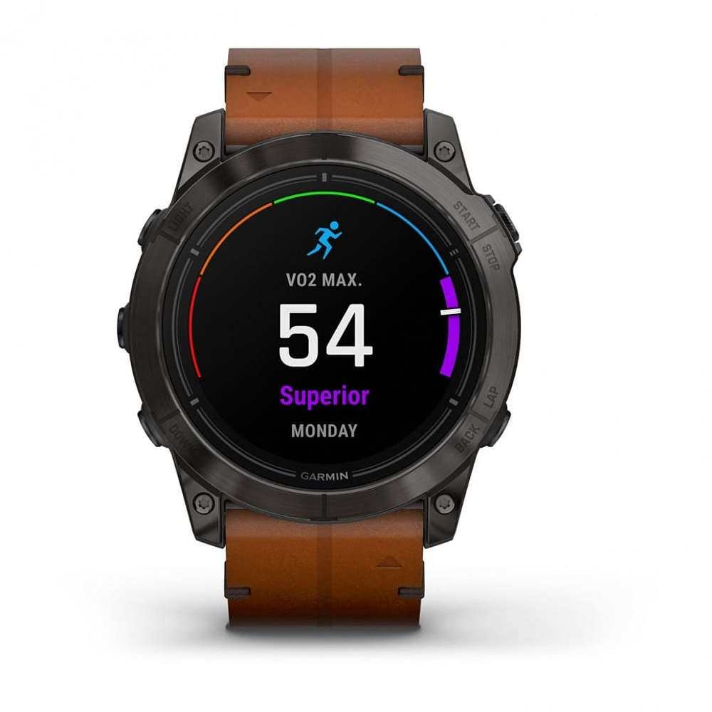 Смарт часы Garmin Epix Pro (Gen 2) Sapphire Edition 51 мм, титановый угольно-серый, DLC, коричневый кожаный ремешок