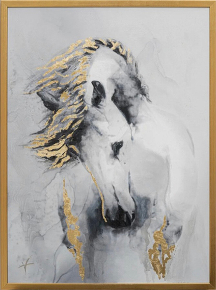 Холст "Белая лошадь" в золотом багете