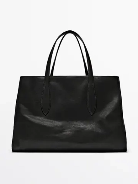 Massimo Dutti Большая сумка-шопер из кожи наппа, черный