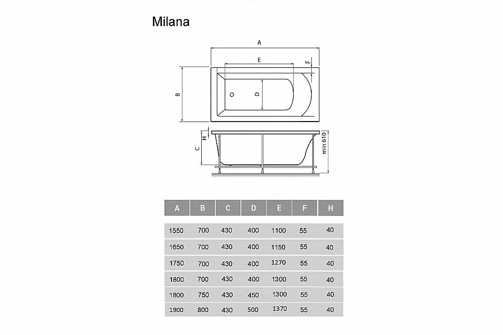 Ванна акриловая Vayer Milana 190x80