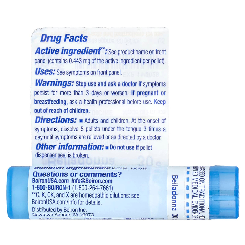 Boiron, Belladonna, 30C, для снятия лихорадки, примерно 80 гранул