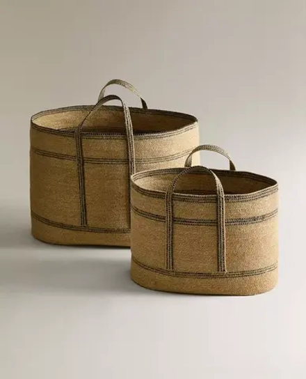 ZARA HOME ПЛЯЖНАЯ СУМКА С КОНТРАСТНЫМИ ДЕТАЛЯМИ, БЕЖЕВЫЙ