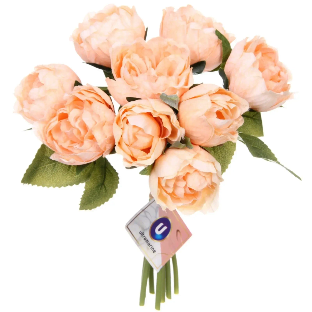 Цветы искусственные «Нежная роза» букет 9шт 23см персиковые