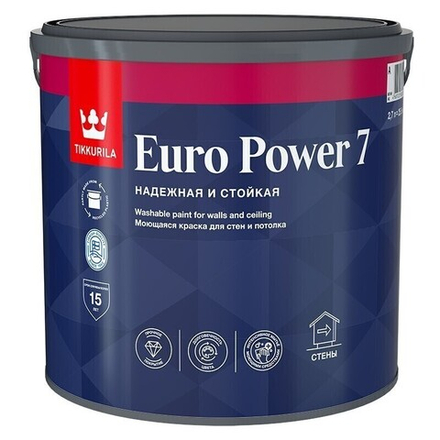 ТИККУРИЛА краска интерьерная стойкая к мытью EURO POWER 7 База "А" 2,7л
