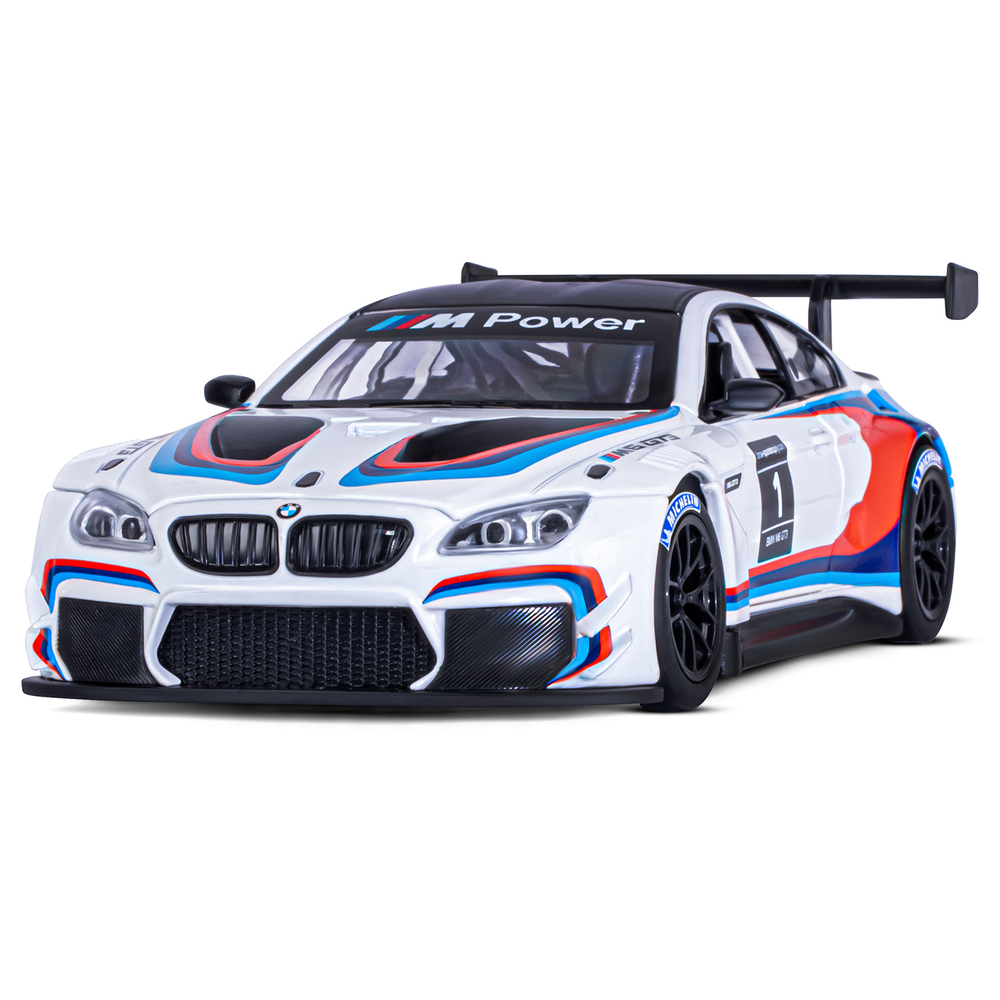 Модель 1:24, BMW M6 GT3, белый,  откр. двери и капот, свет, звук