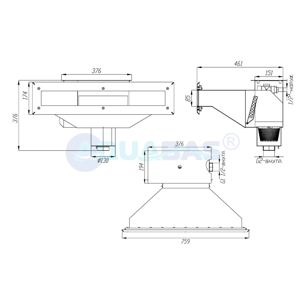 СК.15.8/1 Скиммер с камерой долива и расширенной горловиной L=600мм пленка AISI-316