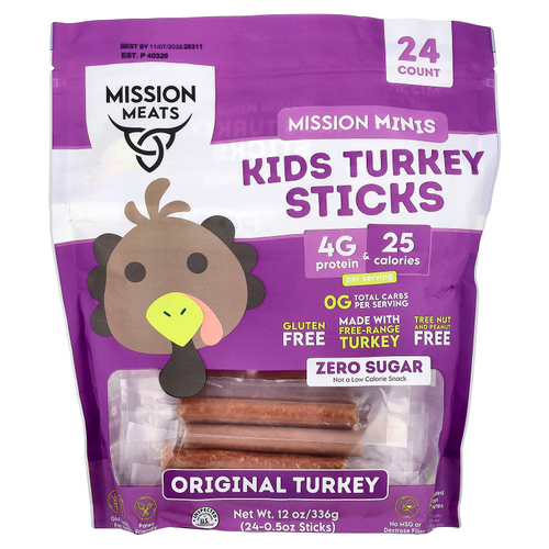 Mission Meats, Sierra iHerb, для детей, стики из индейки, оригинальный вкус, 24 шт. по 0,5 унции