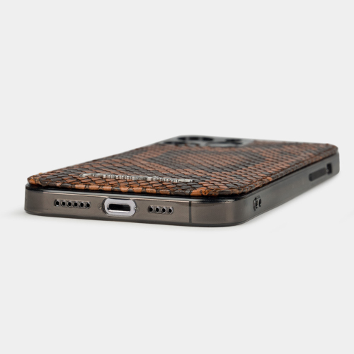 Чехол-накладка для iPhone 13 Pro из кожи питона, цвета коньяк