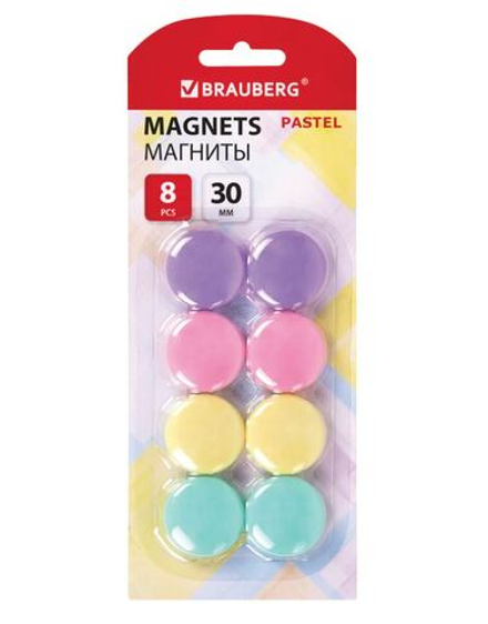 Магниты, диаметр 30 мм, 8 шт., цвет АССОРТИ, в блистере