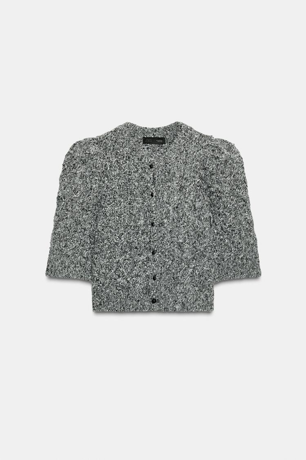 ZARА КАРДИГАН С ОБЪЕМНЫМИ РУКАВАМИ, БЕЛЫЙ/ЧЕРНЫЙ